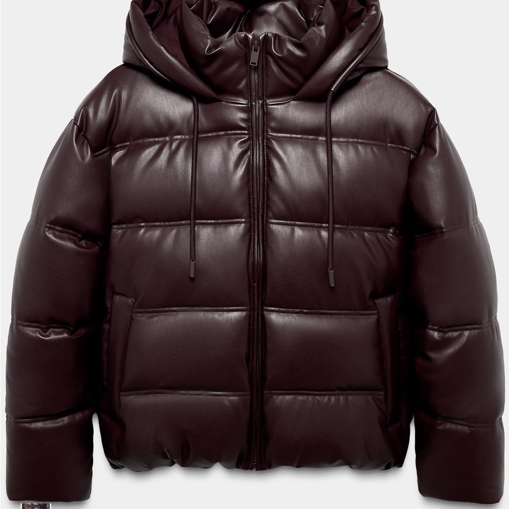 Zara Burgundy WATER REPELLENT
WINDPROOF FAUX LEATHER
PUFFER ANORAK Jacket